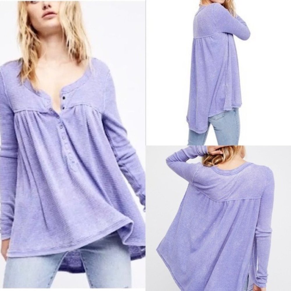 XS Free People Women's Kai Thermal Henley Top Purple